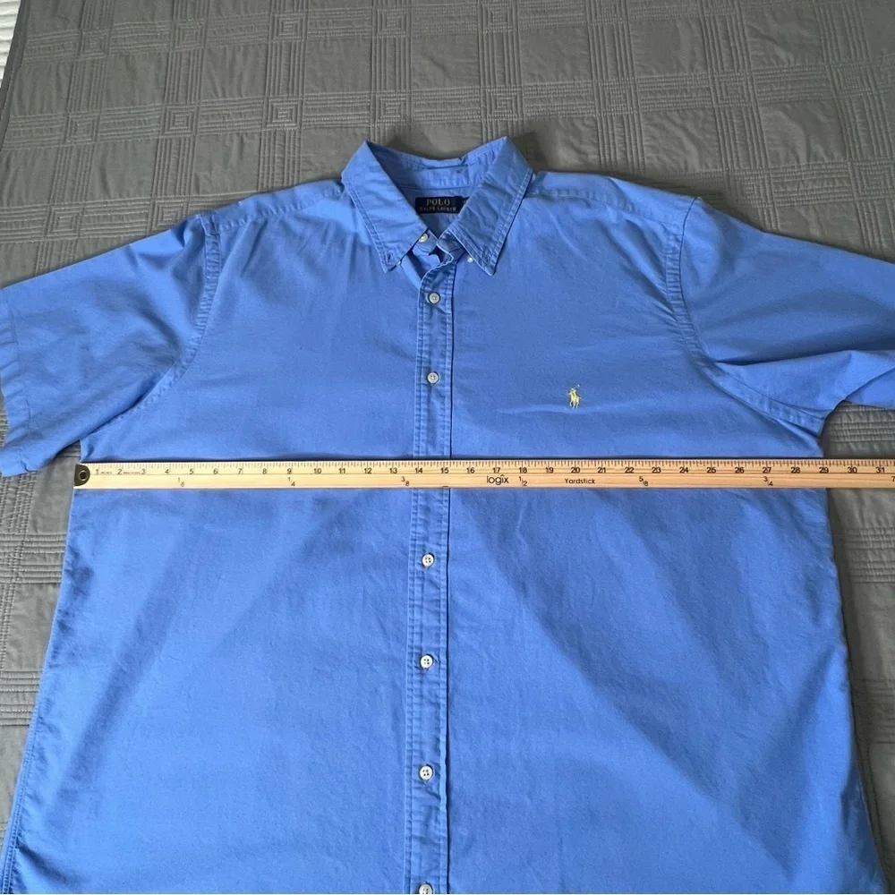 Ralph Lauren Shirt Mens 2XB Blue Button Up Yellow Pony Logo Short Sleeve